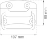 Ritning av ett handtag med måtten 107 mm x 85 mm.