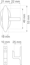 Ritning av dörrhandtag med mått: 21 mm, 22 mm, 49 mm, 53 mm, 19 mm, 10 mm, 25 mm.