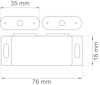 Diagram av rektangulär komponent, mått 76x18 mm, med två mindre ovala delar 35 mm ovanför.