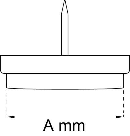 Svartvitt diagram av en rits med en spets och en platt bas märkt "A mm".