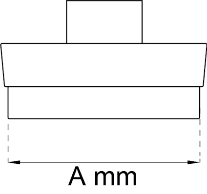 Diagram med en rektangel över en mindre rektangel, märkning A mm för bredd.