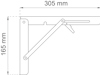 Diagram av en hopfällbar metallkonsol med måtten 305 mm bredd och 165 mm höjd.