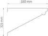 Skiss av en konsol i profil med måtten 330 mm i bredd och 325 mm i höjd.