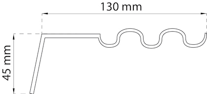Profilritning med måtten 130 mm bredd och 45 mm höjd, visa en vågig form.