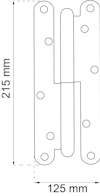 Ritning av ett gångjärn med måtten 215 mm x 125 mm.