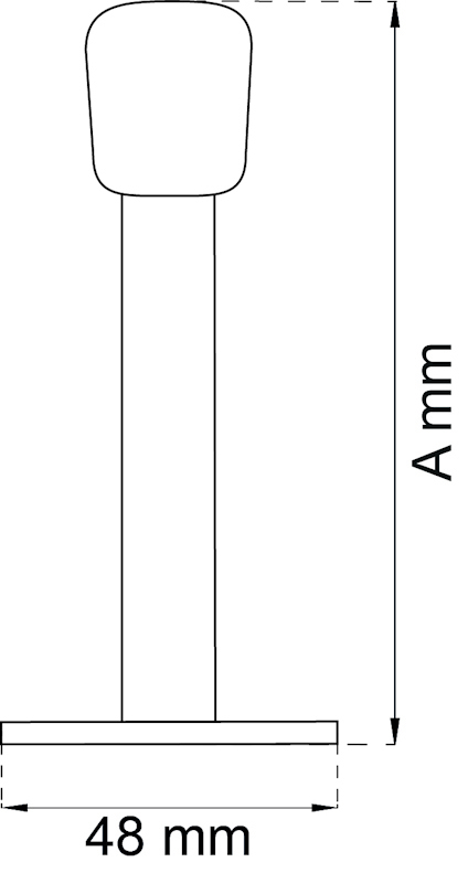 Stolpdiagram med bred bas, smal pelare och topp, med markering "48 mm" horisontellt och "A mm" vertikalt.