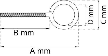 Diagram över en mätskruv med måttangivelser A mm, B mm, C mm, och D mm.