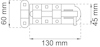 Ritning av en fönsterlåsbeslag med måtten 130 mm x 60 mm x 45 mm.