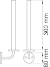 Diagram över en vertikal stång med mått; höjd 300 mm och basfästets diameter 60 mm.