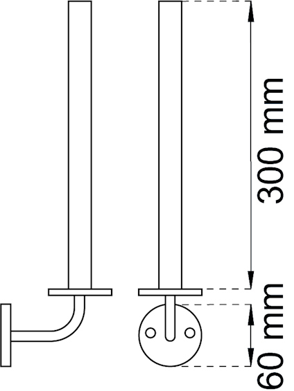 Diagram över en vertikal stång med mått; höjd 300 mm och basfästets diameter 60 mm.
