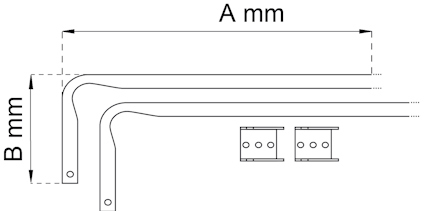 Ritning av rörliknande byggkomponent med måttangivelser A mm och B mm.