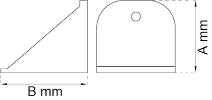 Diagram visar två vyer av en geometrisk form med måtten A mm och B mm indikerade.