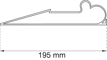 Konturteckning av en profilerad list med en total längd av 195 mm.