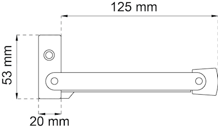 Ritning av ett handtag med måtten 125 mm x 53 mm x 20 mm.