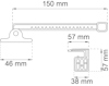 Ritning av ett monteringsfäste med mått: längd 150 mm, bredd 57 mm, höjd 46 mm och 38 mm.