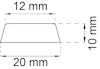 Skiss av en trapetsformad profil med måtten 20 mm bred, 12 mm bred topp och 10 mm hög.