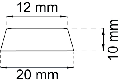 Skiss av en trapetsformad profil med måtten 20 mm bred, 12 mm bred topp och 10 mm hög.
