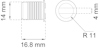 Teknisk ritning av en cylindrisk komponent med måtten 16,8 mm, 14 mm och R 11 mm.