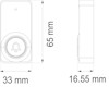 Diagram över en elektronisk dörrklocka med mått: höjd 65 mm, bredd 33 mm, djup 16,55 mm.