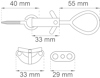 Diagram av krokbeslag med mått: 40 mm, 33 mm, 55 mm, 33 mm, 29 mm.