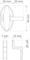 Ritning av beslag med mått: 40 mm höjd, 20 mm och 22 mm bred, 10 mm djup, 7 mm tjocklek.