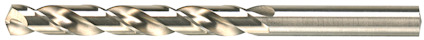 Spiralborr i metall med spiralformad design och rak skaftdel.