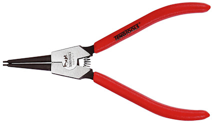 Tång med raka käftar och röda handtag, märkt "Teng Tools".