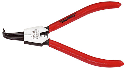 Röda tånghandtag med svart spets och texten "Teng Tools" på sidan.