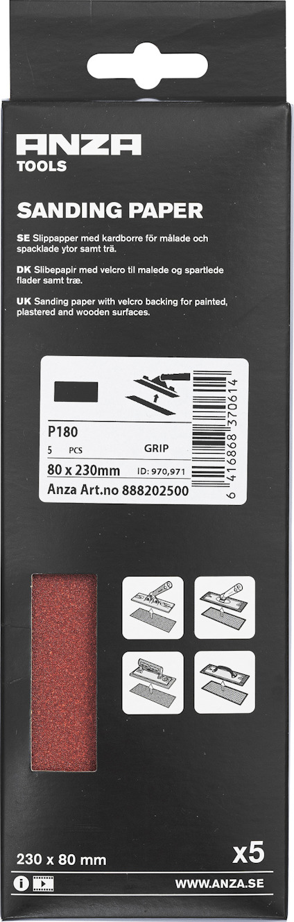 SLIPPAPPER ANZA 5-PACK P180 80X230MM