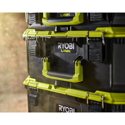 Svart och grön verktygslåda med texten "RYOBI LINK" på framsidan.