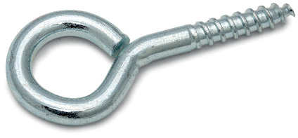 Metallisk ögelskruv med spiralgänga och slät, rundad ögla.