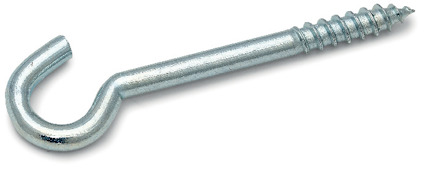 Metallkrok med skruvgängor, lämplig för montering i tak eller vägg.