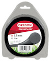 Förpackning med svart trimmertråd från Oregon, etikett med text "Trim like a pro", diameter 3,5 mm, längd 15 m.
