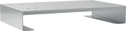 Metallisk, rektangulär hållare med plana och vinklade kanter.