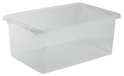 Transparent förvaringsbox med lock.