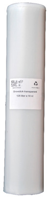 Rulle med genomskinliga sopsäckar och etikett som anger produktinformation.