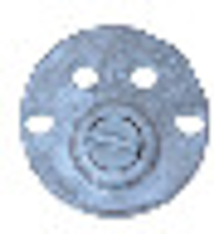 Rund, metallisk cylinderförlängare med fyra små hål runt om och en central skruv.