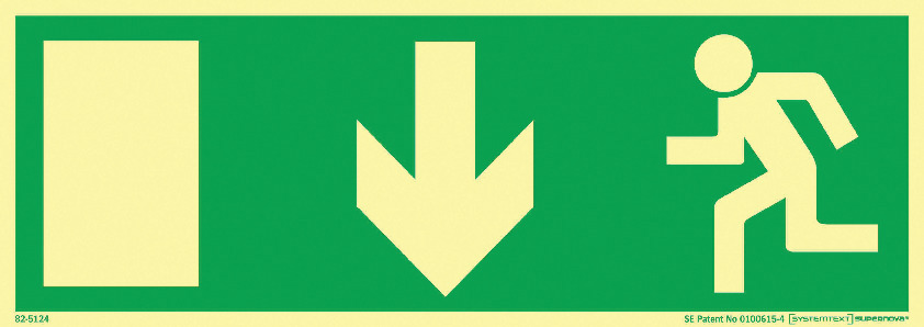SKYLT UTRYMNINGSVÄG PIL NER - Systemtext