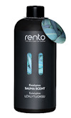 Svart flaska med etiketttexten "rento Eucalyptus SAUNA SCENT" och hängande bladdekoration.