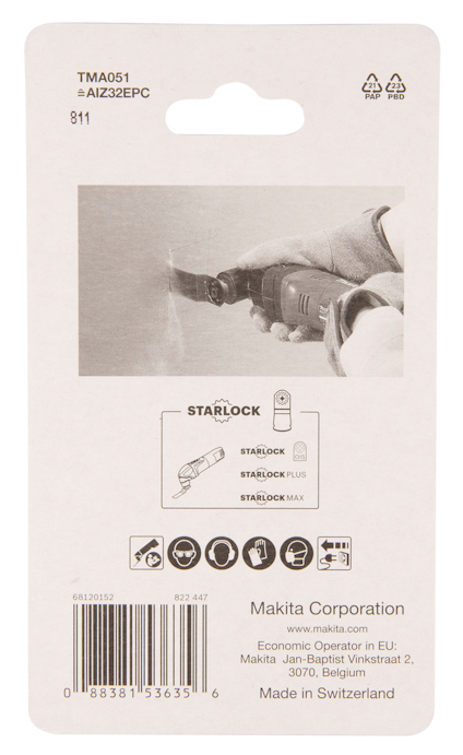 Förpackningens baksida för multitillbehör. Text: "STARLOCK, Made in Switzerland". Innehåller företagsinformation och streckkod.