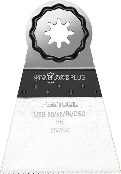 Sågblad med stjärnformad öppning och text: "Starlock Plus", "FESTOOL USB 50/65/BI/OSC Uni 203960".