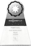 Träsågblad med stjärnformat fäste, svart/silver färg, märkt "Festool HSB 50/65/J/OSC Wood 203332".