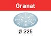 Sliprondell med hål, texten "Granat" på röd bakgrund och "Ø 225" under rondellen.