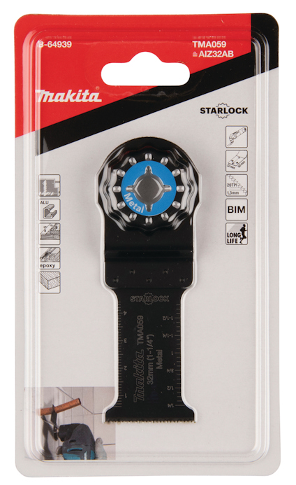 Förpackning med Makita Starlock sågblad TMA059 för multimaskiner.