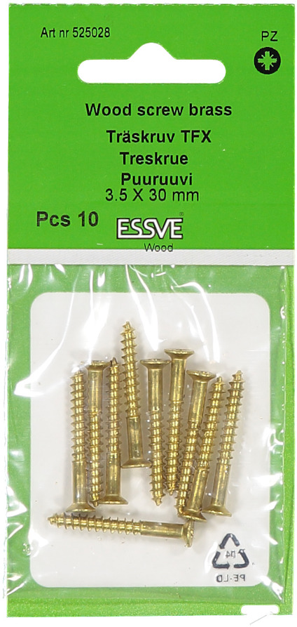 TRÄSKRUV ESSVE MÄSSING FÖRSÄNKT 3,5X30MM 10ST
