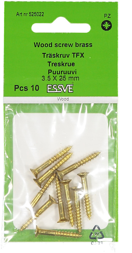 TRÄSKRUV ESSVE MÄSSING FÖRSÄNKT HUVUD 3,5X25MM 10ST