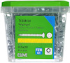 Plastförpackning med 200 träskruvar, grönt lock, etikett med text: "Träskruv", "4,0x30", "ESSVE", "FZB C1", "TX20