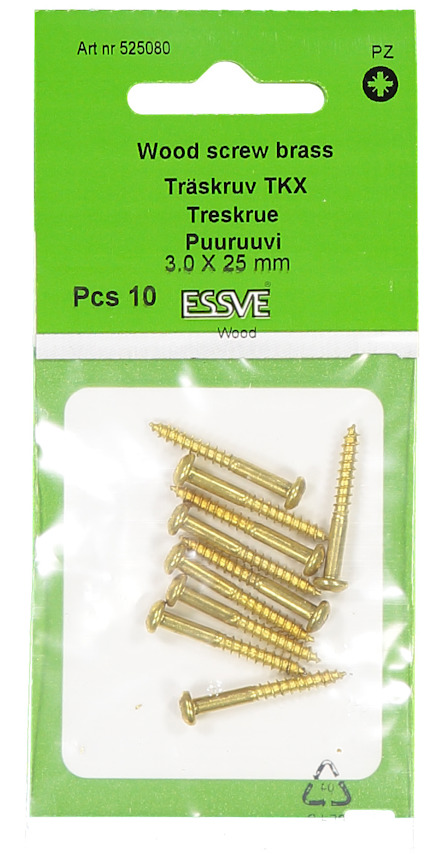 TRÄSKRUV ESSVE KULLRIGT HUVUD MÄSSING 3,0X25MM 10ST