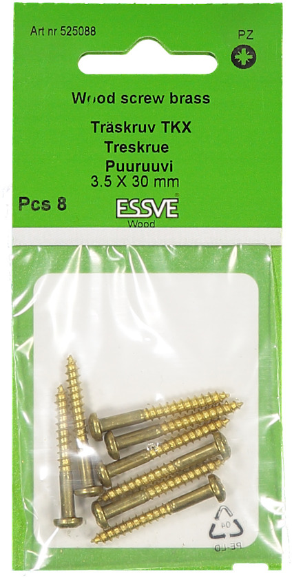 TRÄSKRUV ESSVE KULLRIGT HUVUD MÄSSING 3,5X30MM 8ST