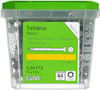 Plastburk med villaskruv, etikettens text: "Trallskruv Classic, 5,0x115, Pcs 100, A4, C5, TX20, ESSVE".